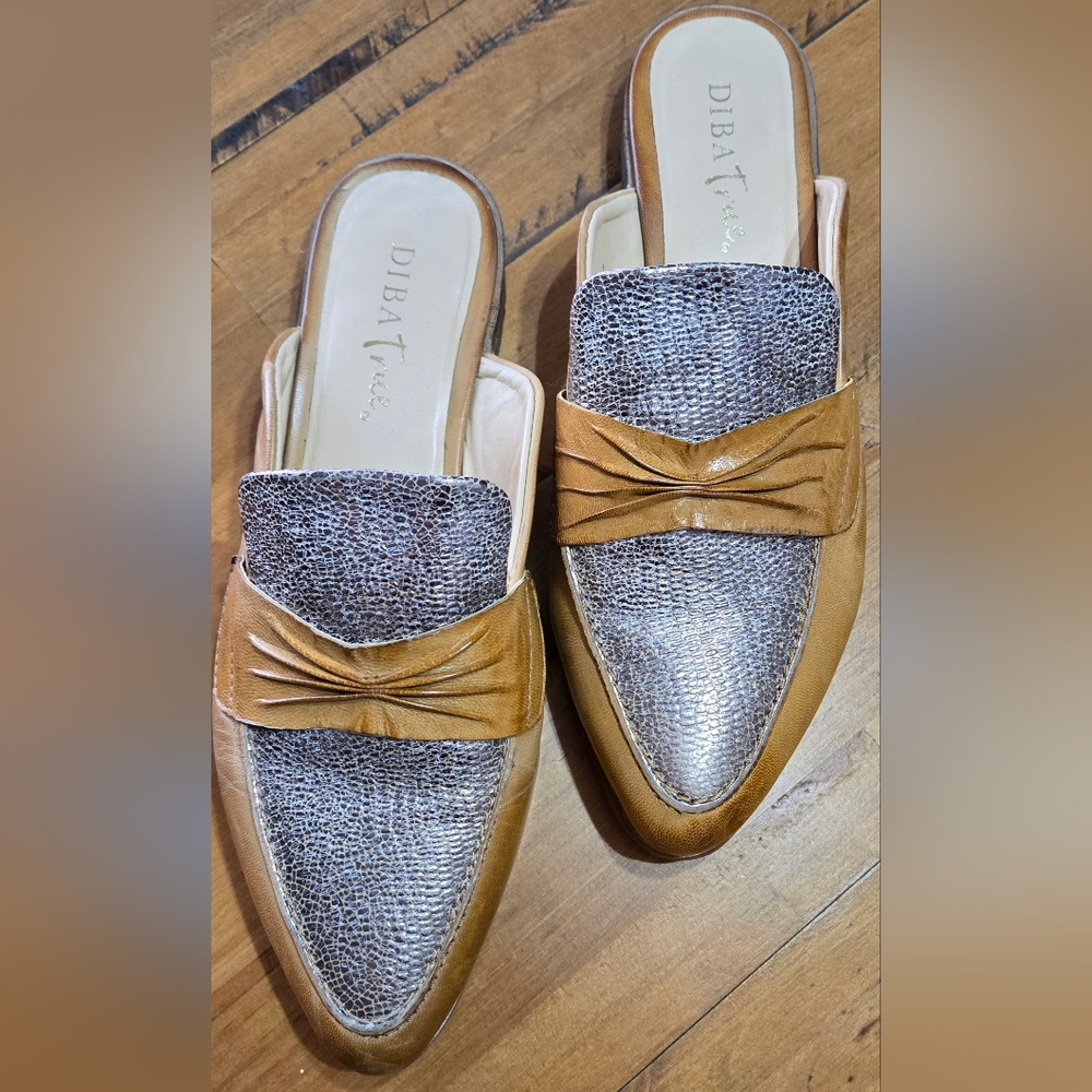 Diba True Tan and Silver Mules - 8 1/2